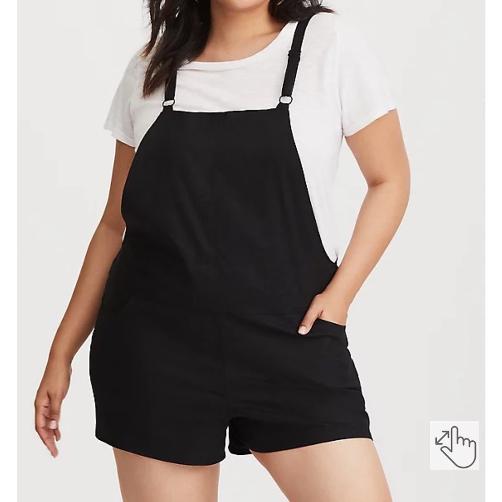 Black Stretch Linen Shortall